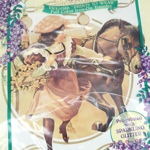 NEW Victorian Girl Horse Pony Fabric Iron On Transfer T Shirt Pillow Placemat